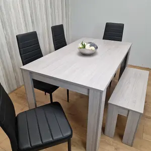 Dining Table and 4 Chairs With Bench Grey 4  Black Leather Chairs Wood Dining Set Furniture