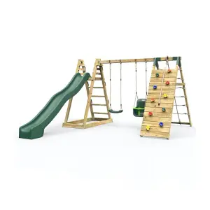 Rebo Wooden Pyramid Climbing Frame with Swings and 8.7ft Water Slide - Cora Linn