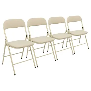 Fabric Padded Metal Folding Chairs - Beige - Pack of 4