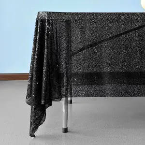 Neel Blue 70" x 70" Square Sequin Tablecloth, Black