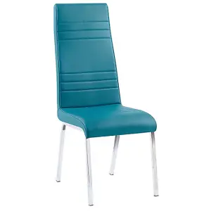 Dora Teal Faux Leather Dining Chairs With Chrome Legs In Pair