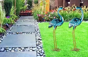 AAMEN Set of 2 Metal Garden Heron, Colourful Garden Ornament