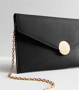 New Look Black Leather-Look Envelope Clutch Bag