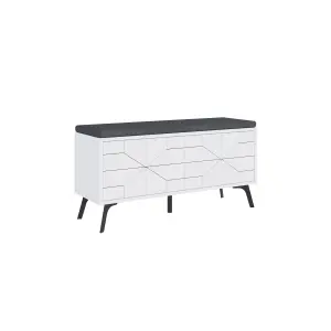 Decortie Modern Dune Shoe Storage Bench White with Fabric Seat 4 Doors Cabinet 107(W)cm Metal Legs Organizer Hallway