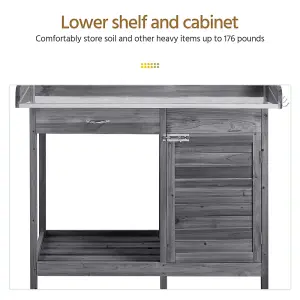 Yaheetech Grey Outdoor Potting Bench Table with Drawer/Open Shelf