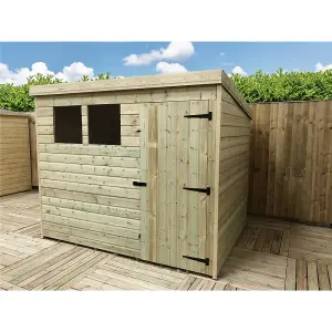 8 x 6 Pressure Treated T&G Pent Wooden Bike Store / Wooden Garden Shed + 2 Windows + Single Door (8' x 6' / 8ft x 6ft) (8x6)