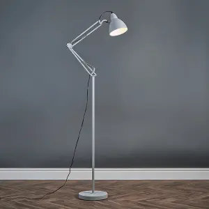 ValueLights Noya Modern Grey Metal Adjustable Reading Task/Study Desk/Craft Spotlight Floor Lamp with 6w LED GLS Bulb