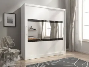 Maja IV Mirrored Sliding Door Wardrobe 180cm in White