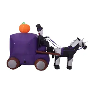 6ft Halloween Inflatables Outdoor Decorations,Grim Reaper Driving Skull Carriage with Built-in LEDs, for Yard Holiday