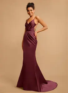 JJ's House Prom Dress Cabernet Sleeveless Long V-Neck Sheath Satin 2025