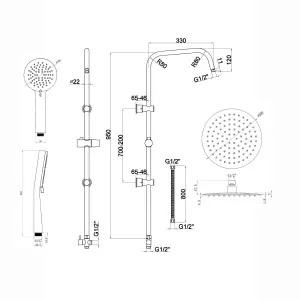 ENKI, Dune, BBT0216, Chrome, Thermostatic Deck Mounted Bath Shower Mixer Valve with Dual Rigid Riser Kit, Brass, 200mm Slim Overhe