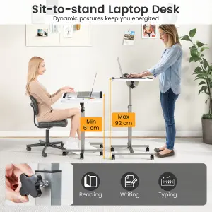 Costway Mobile Laptop Stand C-shaped Tray Table Computer Workstation w/ Lockable Casters