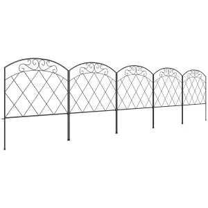 Outsunny 61 cm x 3 m Outdoor Picket Fence Panels with Panels, Swirls, Black