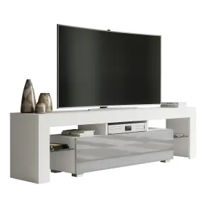 TV Unit 160cm Modern White with High Gloss Grey Doors - Creative Furniture