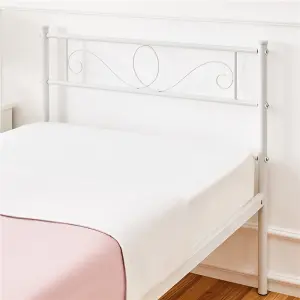 Yaheetech White 3ft Single Metal Bed Frame with Scroll Design Headboard and Footboard