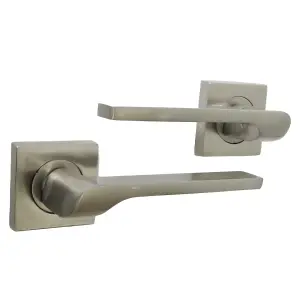 UNO-2 Door Handle Satin Nickel Lever on Square Rose Internal Handles + 64mm Latch & Hinges