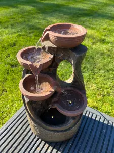 5 Bowl Tier Water Feature with LED Lights - Solar Powered 23.5x21x42cm