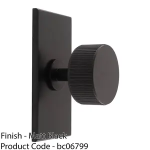 Reeded Radio Cabinet Door Knob & Matching Backplate Lined Matt Black 76 x 40mm