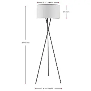 First Choice Lighting Hayley Black Tripod Floor Lamp with White Shade