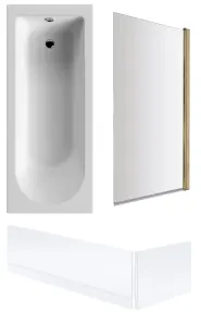 Round Single Ended Bath, Brushed Brass Square Screen and Panels -1700x700mm