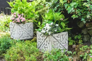 Pair of Stone Cast Large Celtic Garden Planter Pots