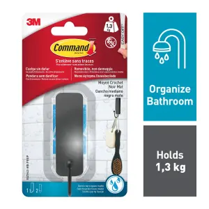 3M Command Medium Black Bath Adhesive hook (Holds)1.3kg