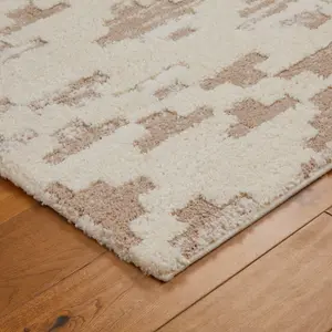 Modern Abstract Geometric Beige Ivory Easy to Clean Shaggy Rug for Living Room Bedroom & Dining Room-80cm X 150cm