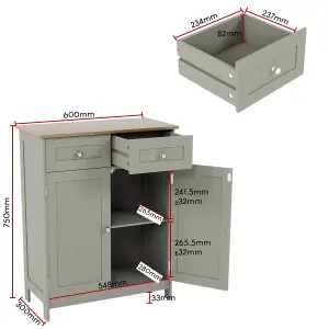 Bath Vida Priano Grey 2 Drawer 2 Door Freestanding Bathroom Cabinet