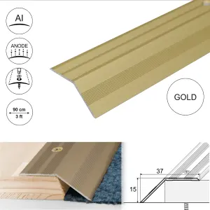 A39 37mm Anodised Aluminium Door Threshold Ramp Profile - Gold, 0.9m