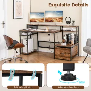 Costway 170CM Computer Desk Monitor Stand Writing Table W/ Power Outlets