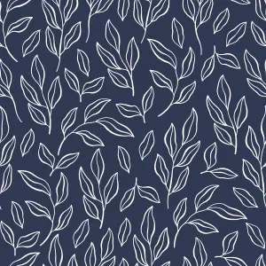 QuoteMyWall Navy White Hand Drawn Leaves Pattern Furniture Vinyl Wrap & Kitchen Worktops