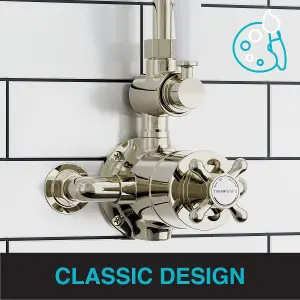 ENKI Downton English Gold White Traditional 2-Outlet Brass Thermostatic Shower Set 200mm