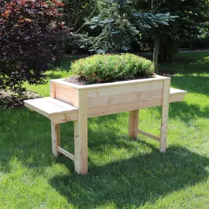 Dim larch timber planter with side shelves