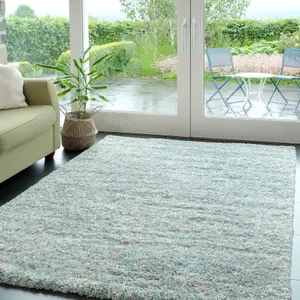 Super Soft Mottled Tonal Duck Egg & Grey Shaggy Area Rug 80x150cm