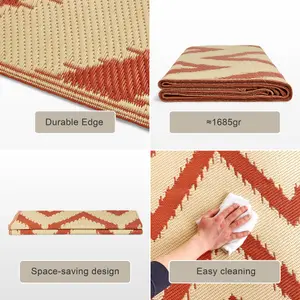 Large Garden Outdoor Rug For Patio, Reversible Chevron Colours, Red & Cream Waterproof Area Rug 160 x 230cm