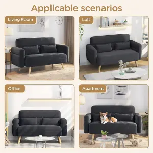 Yaheetech Dark Grey 2-Seater Fabric Loveseat Sofa with Lumbar Pillows and Solid Wood Legs