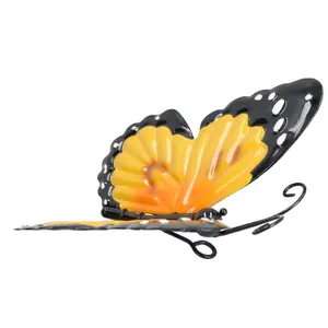 Small 3D Yellow Metal  Butterfly Garden/Home Wall Art Ornament 7x12x14cm