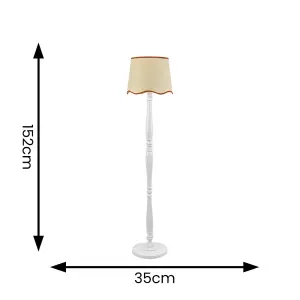 ValueLights Victoria White Wood Candlestick Floor Lamp with Linen Scallop Rust Trim Tapered Shade