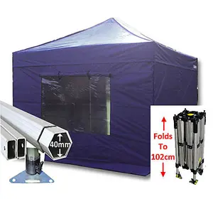 3m x 3m Compact 40 Instant Shelter Pop Up Gazebos Frame, Canopy & Sides - Navy Blue