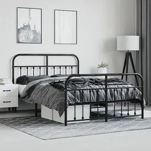 Berkfield Metal Bed Frame with Headboard and Footboard Black 140x190 cm