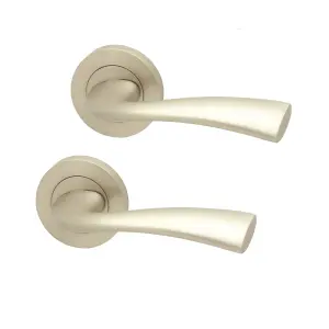 Intelligent Hardware - Internal Door Handle - Pair - Lever on Round Rose - Scimitar - Pearl Nickel