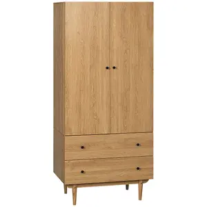 HOMCOM 2 Door Wardrobe with 2 Drawers, Hanging Rail, Clothes Storage Organiser