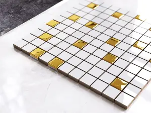 Ceramic mosaic on mesh for bathroom or kitchen 300mm x 300mm - Metallic gold