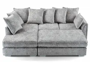 Chiswick Left Hand Facing Corner Sofa with Footstool Silver