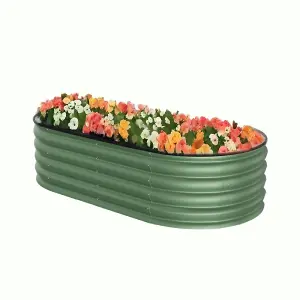 Light Green Oval Three-grid Metal Raised Bed Galvanized Raised Planter Box Outdoor Raised  Bed Kit Garden Raised Flower Bed 42cm H