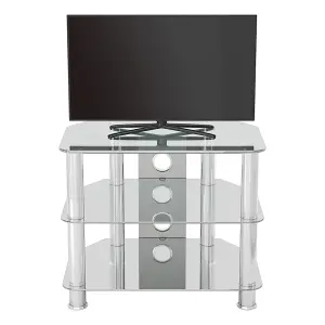 AVF Classic 60cm Glass Corner TV Stand with Cable Management for TVs up to 32" - Clear & Chrome