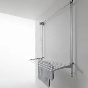 Wall 100, Wall mounted upright dryer, retractable and foldable, Grey 108x137x52 cm