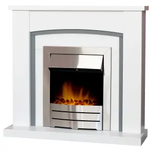 Adam Chilton Fireplace in Pure White & Grey with Colorado Electric Fire in Brushed Steel, 39 Inch