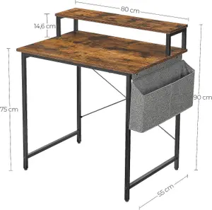 VASAGLE Computer Desk, Writing Study Desk with Monitor Stand, Fabric Storage Bag, X-Bars, Adjustable Feet, 80 x 55 x 90 cm