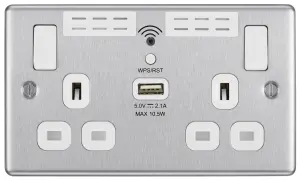 GoodHome Brushed Steel 13A Switched Double WiFi extender socket with USB